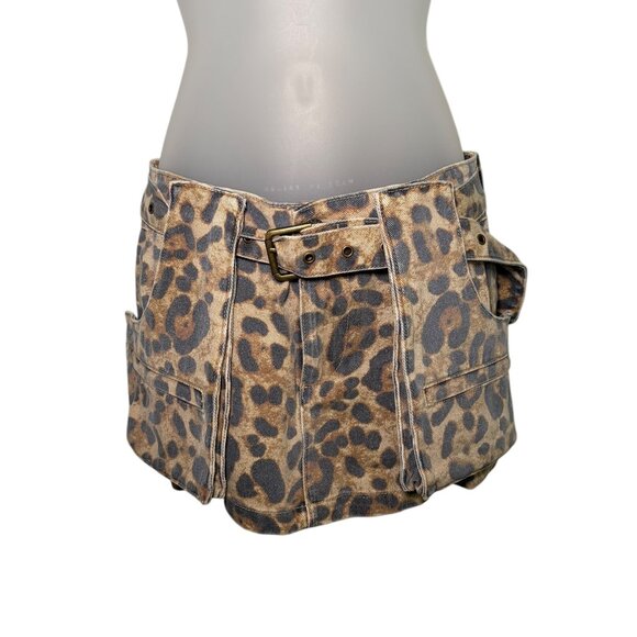 Ser.O.Ya Lia Leopard Mini Skirt Size 23 NWT 100% Cotton Belted - Picture 6 of 7